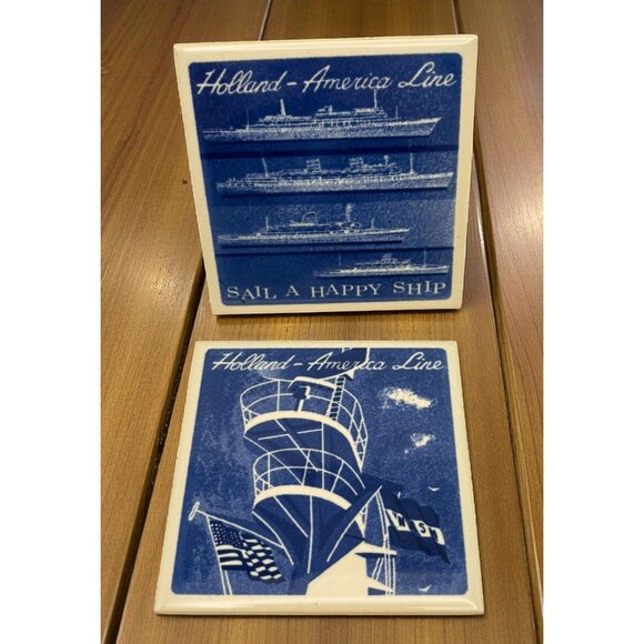 Vintage Holland America Cruise Line Ceramic Coasters Souvenir Sailing Ships - Picture 1 of 7